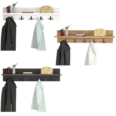 TheOwnas Wandgarderobe mit Ablage. 80 cm Holzhänger. 5 Doppelhaken.