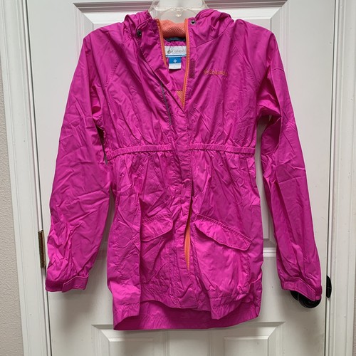 Columbia Girls Windbreaker Lightweight Jacket Full Zip Bright pink Size L 14/16