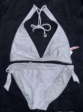 Vintage Y2K JUICY COUTURE Silver Thread Halter Bikini Beach Royalty Large L Set