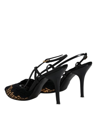 Dolce&Gabbana Women Black Brown Sandals Leather Slingback High Heel Shoes EUR 35 - Picture 5 of 8