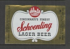 SCHOENLING LAGER BEER 12 OZ FOIL LABEL CINCIN...