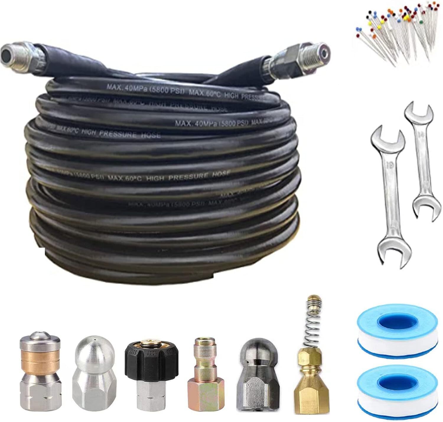 100 FT Sewer Jetter Kit for Pressure Washer Sewer Jetter Nozzles Kit Drain ... .