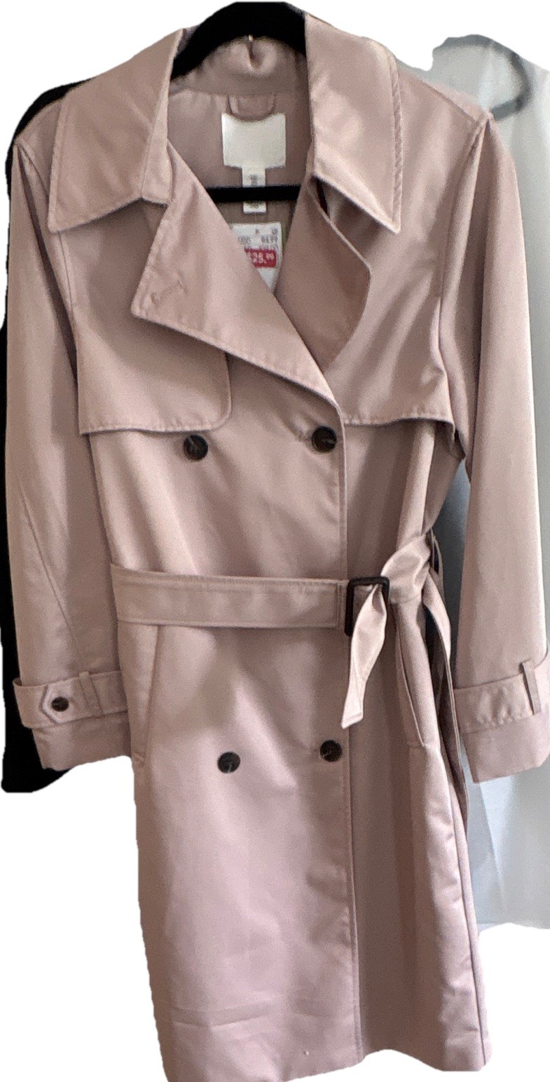 H&M Women's Beige Double-Breasted Trench Coat Belted Button Mid-Length S