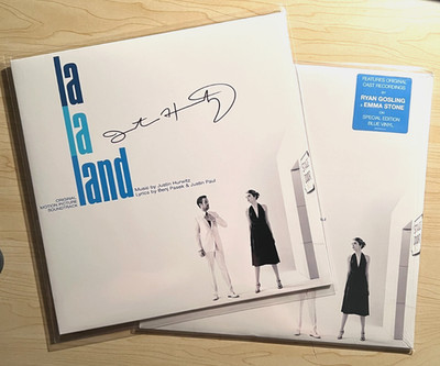 La La Land Justin Hurwitz Signed Album Cover + Sealed Album Blue Vinyl Sp.Ed.