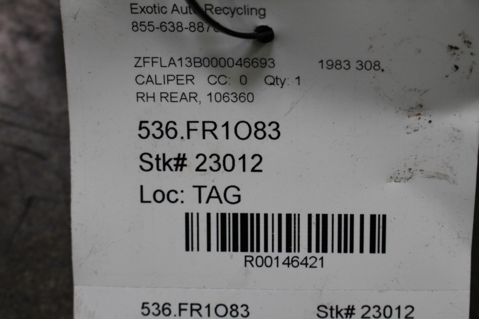 Ferrari 308 Rear Right Brake caliper P/N 106360