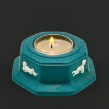 Vintage 90s Wedgwood Cherub Jasperware Teal Tealight Candle Holder England