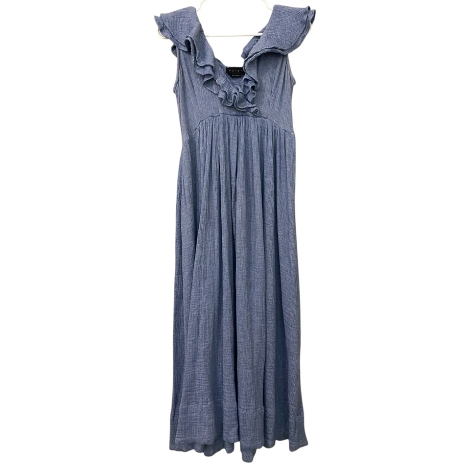 Hatch The Sarah Midi Dress Size 0 XS Maternity Blue Ruffle Gauzy Cotton Cottage - Image 4 of 4