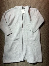 Oak + Fort Open Front Long Cardigan, Long-Sleeve With Hood, Heather Gray Medium