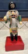 Vintage Motion Musical Nutcracker Music Box Drummer Tested Works In Box Wood