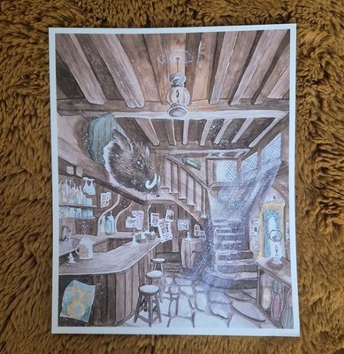 Zaubererkoffer Harry Potter Kupferkessel Schweinekopf Kneipe Aquarell Kunstdruck