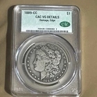 1889-CC Morgan Silver Carson City Mint US Coin CAC VG Details Rim Bump