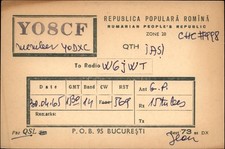 QSL radio card YO8CF 1965 Iasi Romania USSR Jean to W6JWT