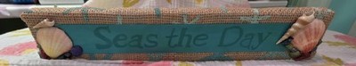 Handmade Seas the Day Coastal Wood Plaque Sign, Blue Beige, Rectangle Horizontal