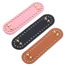 Oval Bag Bottom Shaper Pad, 3Pcs 180x50mm PU Leather Bag Base, Black+Pink+Brown