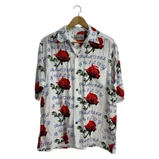 WACKO MARIA Hawaiian Shirt Rose Floral Rayon M White Aloha Festival