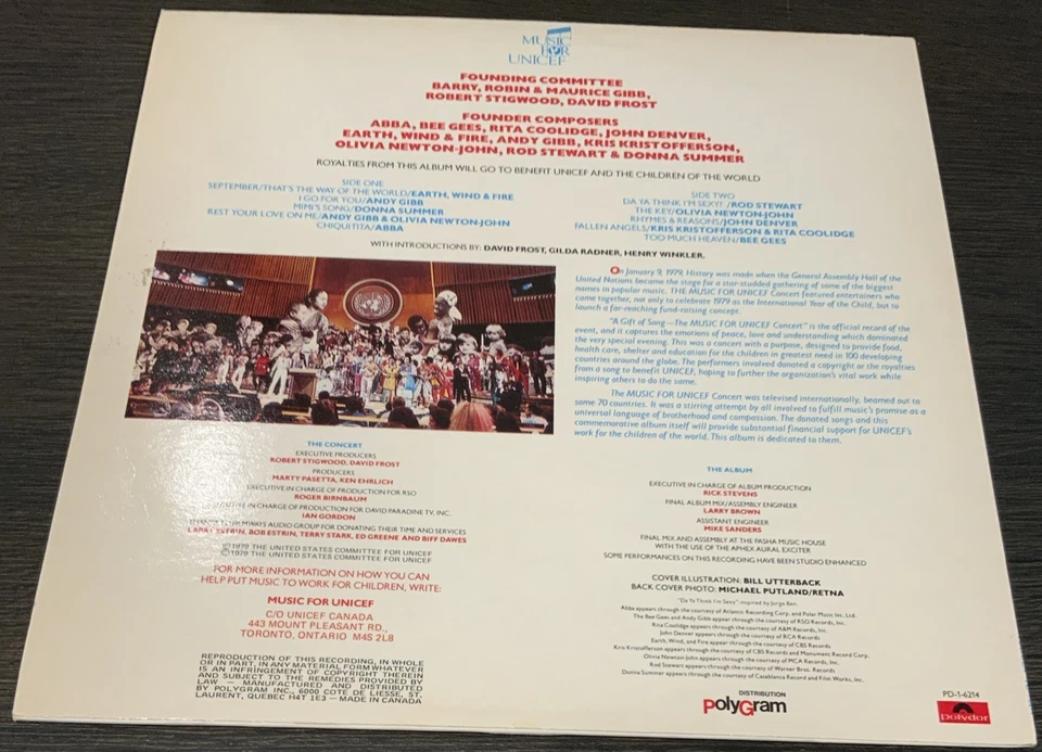 The Music For Unicef Concert 1979 LP EX PD-1-6214, Rare, Rod Stewart ABBA A Gibb - Image 2 of 4