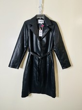 Jason Wu faux leather button closure belted trench coat black NWT size S $298.00