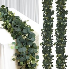 2Pcs 6FT Eucalyptus Garland, Green Garland with Flowers,Artificial Faux Green...