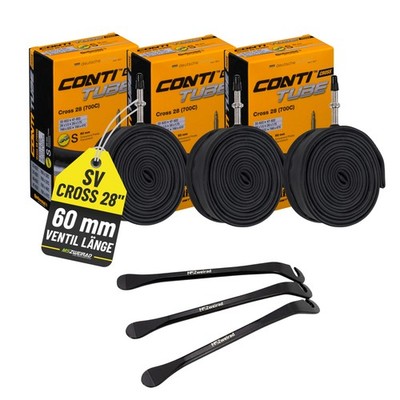3x Continental Fahrrad Schlauch Cross 28 Zoll 32/47-622 (SV60) mit 3 Reifenheber