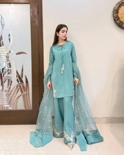 Twilight Glow Natural Crepe Suit Set with Designer Tassels  Sequence Work