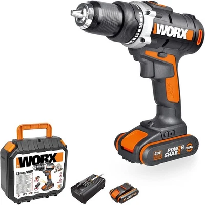 WORX Cordless Drill Hammer Set Hand Driver LED Light Battery Electric Power Tools 20V