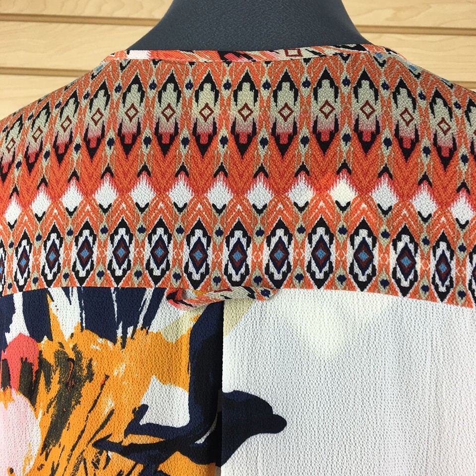 NWT Fig & Flower Blouse Women L White Polyester Asymmetric Flowy