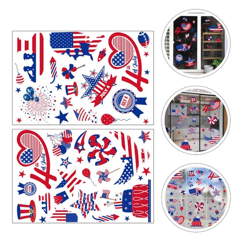 4 Sheets Independence Day Decals Electrostatic Clings for