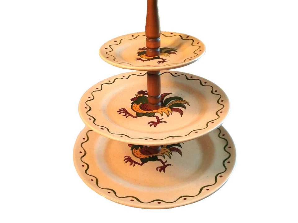 Bandeja para servir gallo de 3 niveles provenzal Metlox California rara casa de campo Foto 2 de 4