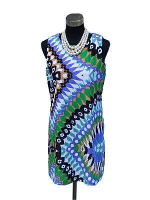 Aryeh Anthropologie Dress Sz M Knit Blue Black White Gray Purple green  Brown