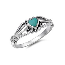 Women 7mm 925 Sterling Silver Simulated Turquoise Heart Promise Ring Band