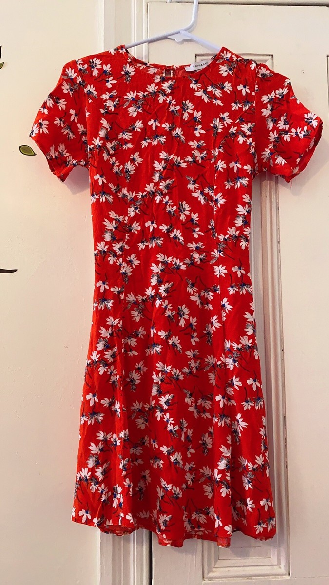 primark red floral dress Primark Cares Floral Print A Line Tunic Dress Size 8 Red Pink Balloon Sleeve M