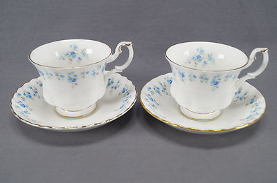 Pair of Royal Albert Bone China Memory Lane Tea Cups & Saucers Circa 1965 - 2007