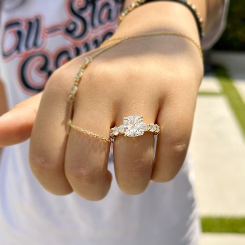Cushion Cut Moissanite Engagement Ring 14k Solid Yellow Gold Bridal Ring 7.50ctw - Picture 7 of 13