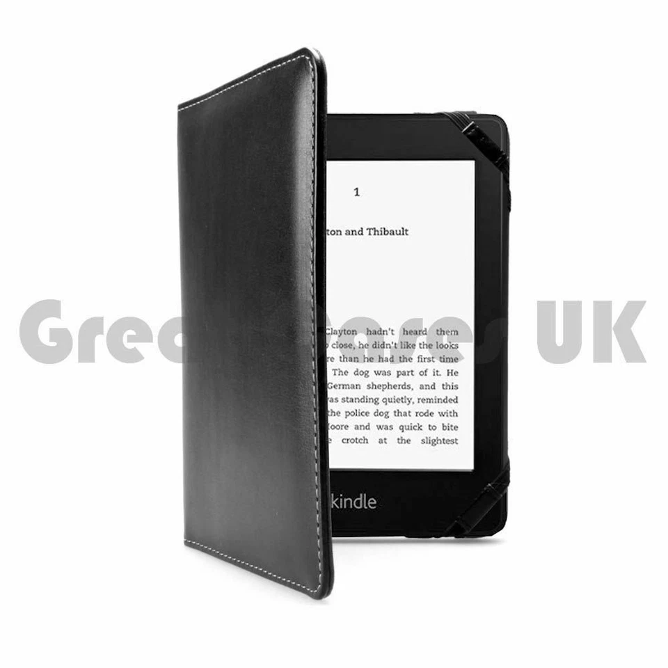 Premium Black Leather Case Cover with Hand-Strap for Any Gen. Amazon Kindle 6" - Image 2 of 4