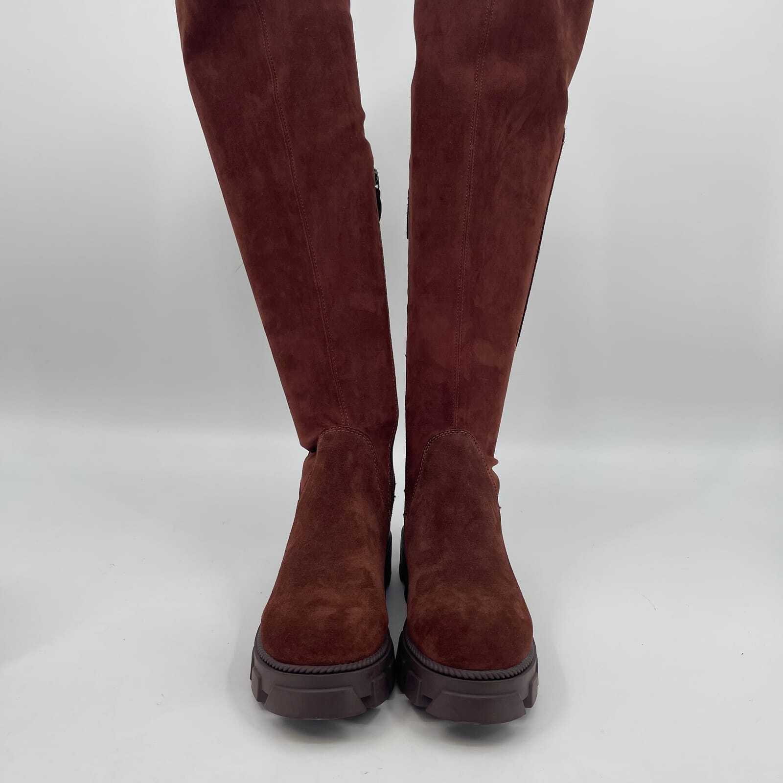 Kelsi Dagger Brown Suede Over the Knee Boots | Lug Sole Platform image 3