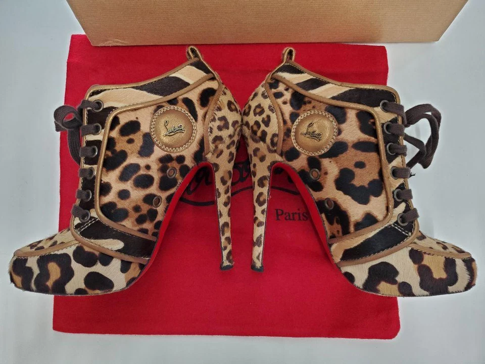 Christian Louboutin Bottes Courtes Léopard Facturées Droits Duty Paid 35 Femme - Photo 2/4