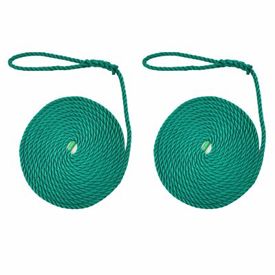 2 x 12 mm grüne Softline Festmacherseile x 22 m C/B 8 Zoll Soft Eye, Warps, Boot