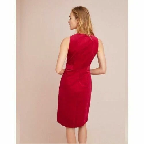 Vestido de pana con cinturón Adria Moss Anthropologie talla 10 rojo borgoña sin mangas BZ Foto 4 de 4