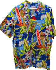 Hawaii Hawaiian Shirt, S/S, XL, Multicolor w/Surfboards, Leis,  Waves