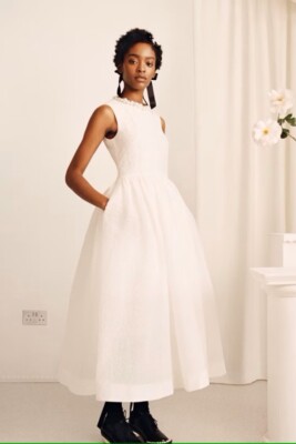 Simone Rocha x HM Cloqué Weiß Seiden Kleid Perlen Gr 38, S, Tüll Unterkleid