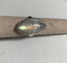 Rainbow Moonstone Solid 925 Sterling Silver Jewelry Ring s.7 Marquise Bezel