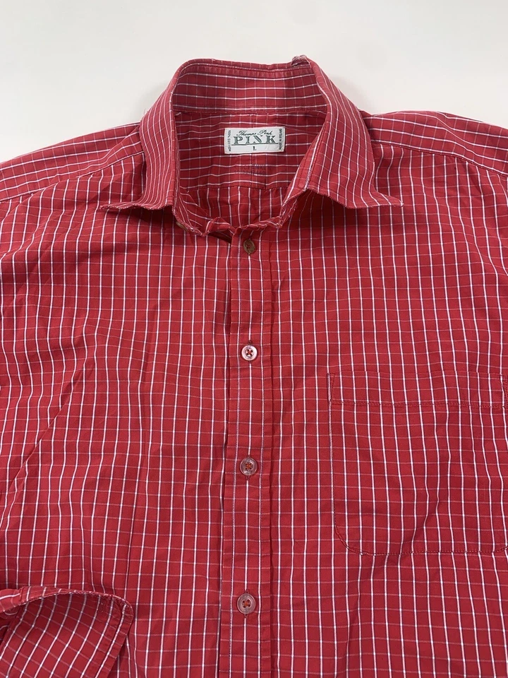 Thomas Pink Shirt Mens Large Red Striped Long Sleeve Casual Button Up - Image 4 of 4