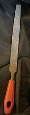 Vintage Nicholson 10” Flat Bastard File 1” Wide With Red Rubber Handle