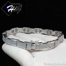 8.25"MEN 925 STERLING SILVER 8MM ICY CUBIC ZIRCONIA CHAIN LINK BRACELET SB10
