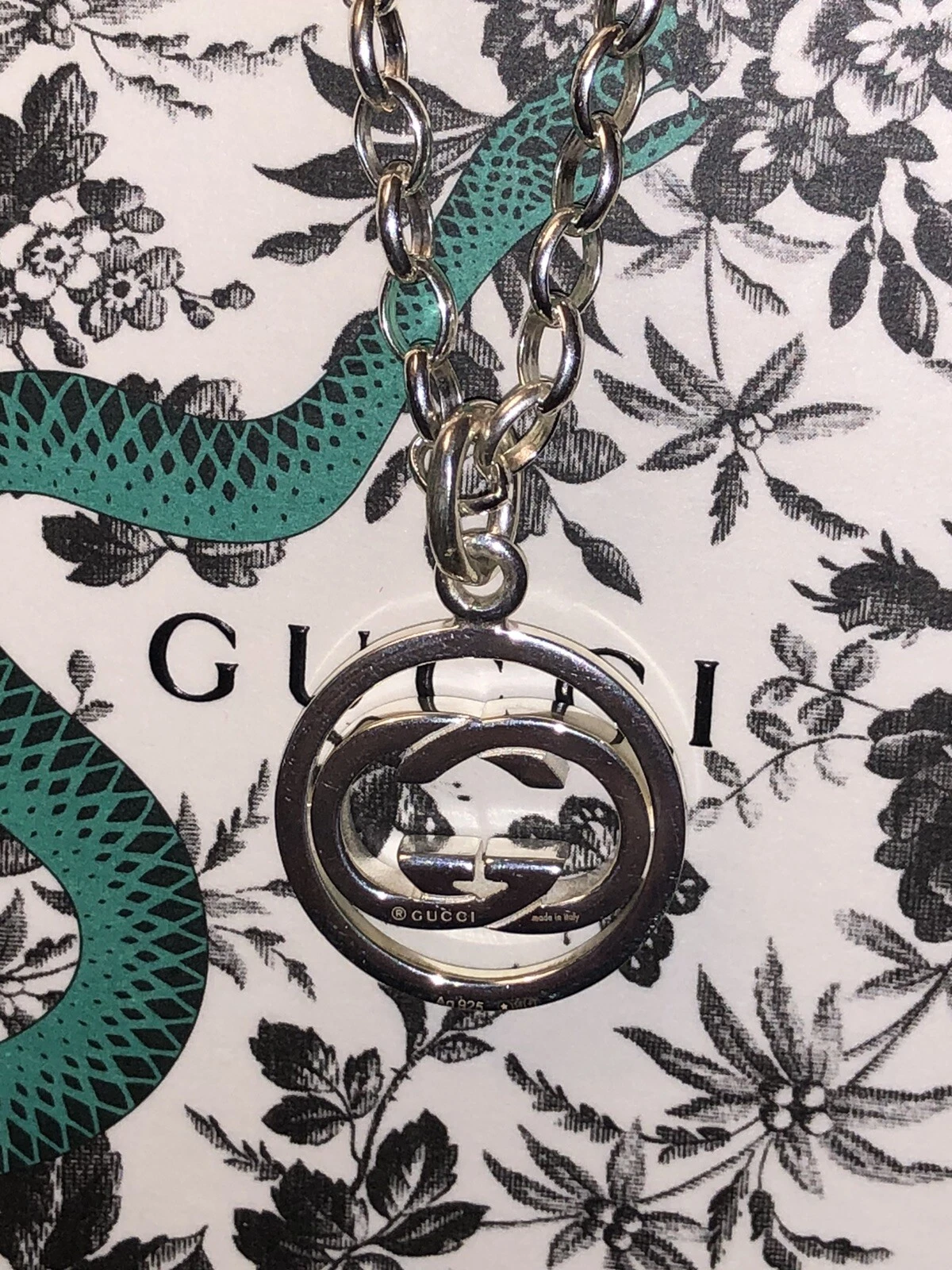 GUCCI Collana Ciondolo Catena Argento Sterling Incastrato G Argento Sterling Nuova con Etichette