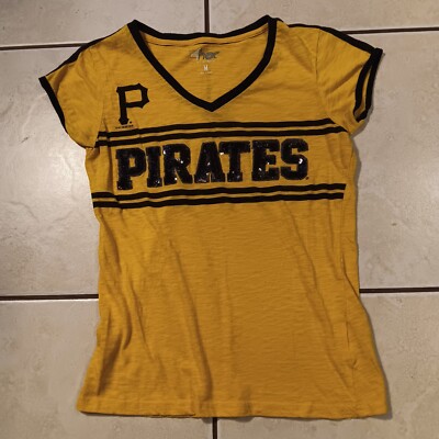 Womens Sz M Pittsburgh Pirates G-III 4 Her By Carl Banks Yellow V-Neck TShirt