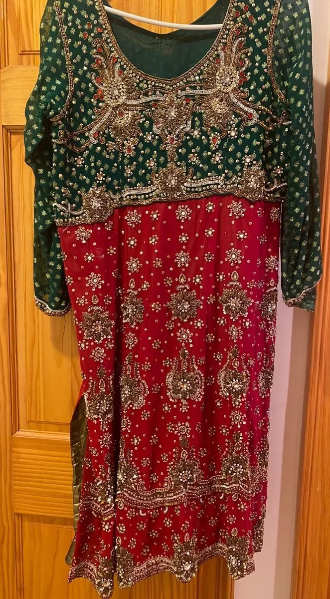 Red Green Churidar w heavy stone work eBay