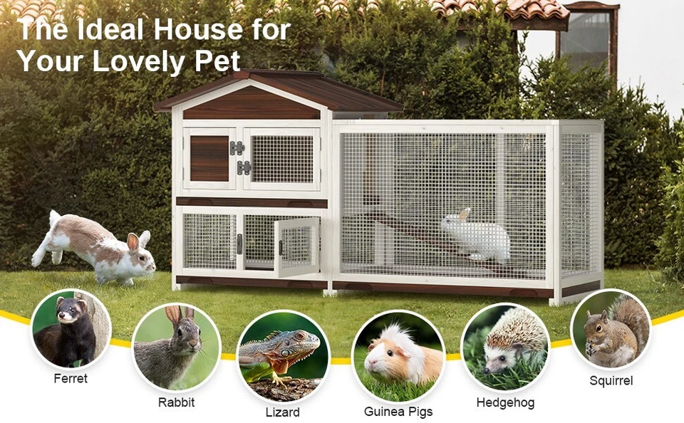 Jaula de madera para conejos de 2 niveles gallinero casa para mascotas con funcionamiento interior/exterior Foto 4 de 4