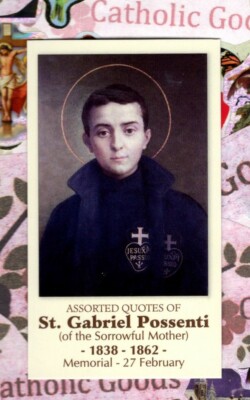 St Gabriel Possenti + Quotes (2'' x 3 1/2'') Heavy Paperstock Holy Card