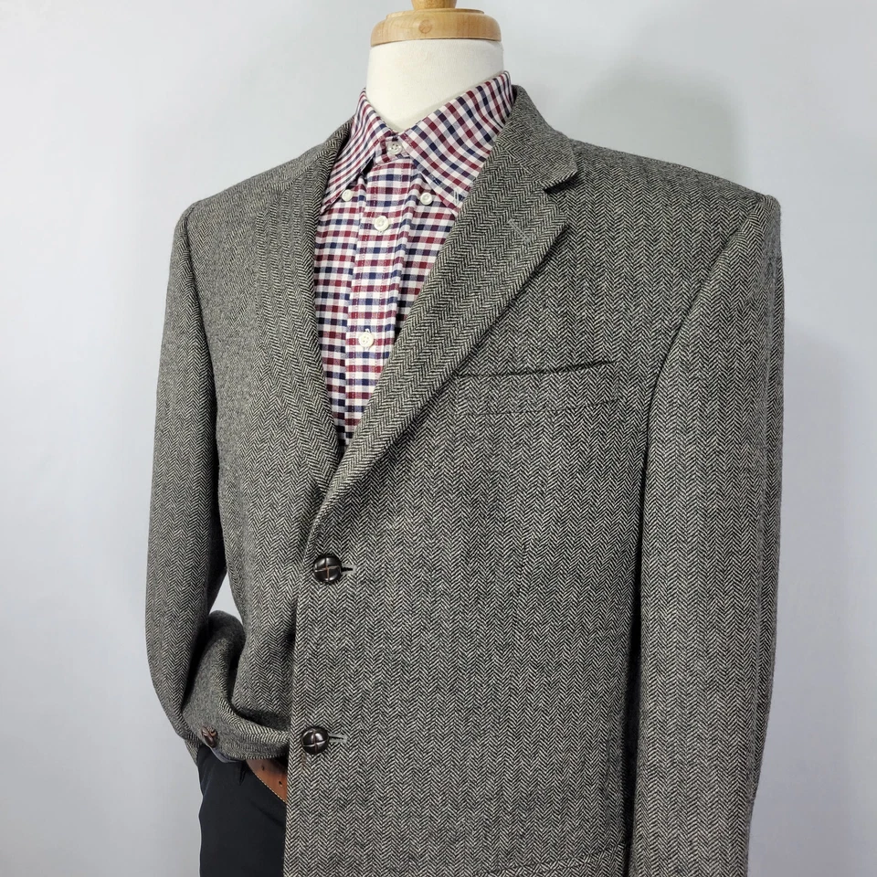 Мужской твидовый спортивный блейзер Merona на трех пуговицах коричневый в елочку шерсть размер 44L - Изображение 3 из 4